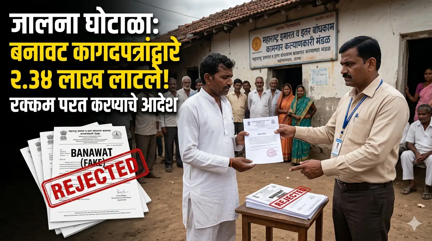 Maharashtra Building Workers Welfare Board Construction Worker Scheme Scam Fake Documents Fraud बांधकाम कामगार कल्याण मंडळ बनावट कागदपत्रे घोटाळा.