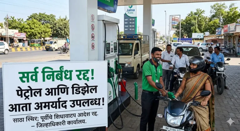 मोठी बातमी! Jalna Petrol Diesel वरील सर्व निर्बंध हटवले; आता हवं तितकं इंधन मिळणार!