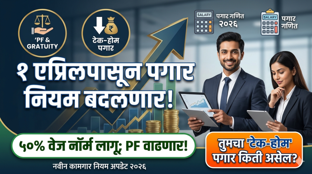New Salary Rules India 2026, नवीन पगार नियम २०२६, Epf Gratuity New Rules, ५०% वेज नॉर्म, Take-Home Pay Impact, Labour Law Reforms India