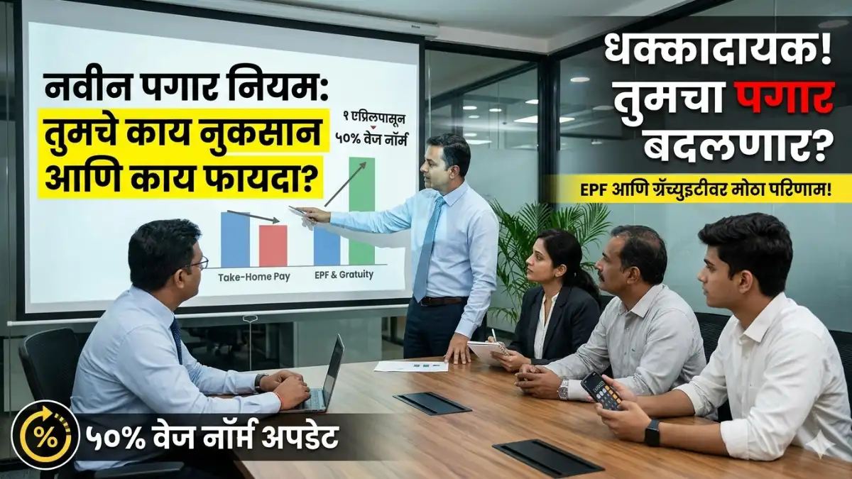 New Salary Rules India 2026, नवीन पगार नियम २०२६, EPF Gratuity New Rules, ५०% वेज नॉर्म, Take-home pay impact, Labour Law Reforms India