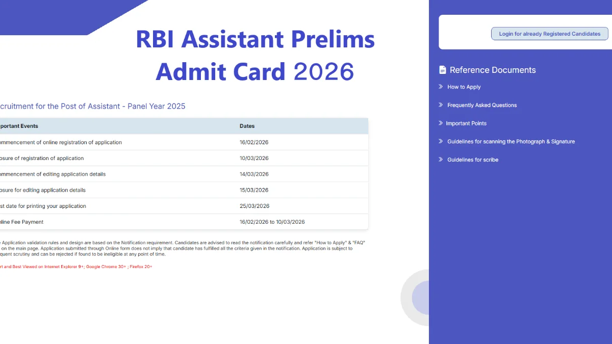 Rbi Assistant Prelims Admit Card 2026: आरबीआय असिस्टंट पूर्व परीक्षेचे हॉल तिकीट जाहीर; &Amp;Apos;या&Amp;Apos; थेट लिंकवरून करा डाऊनलोड