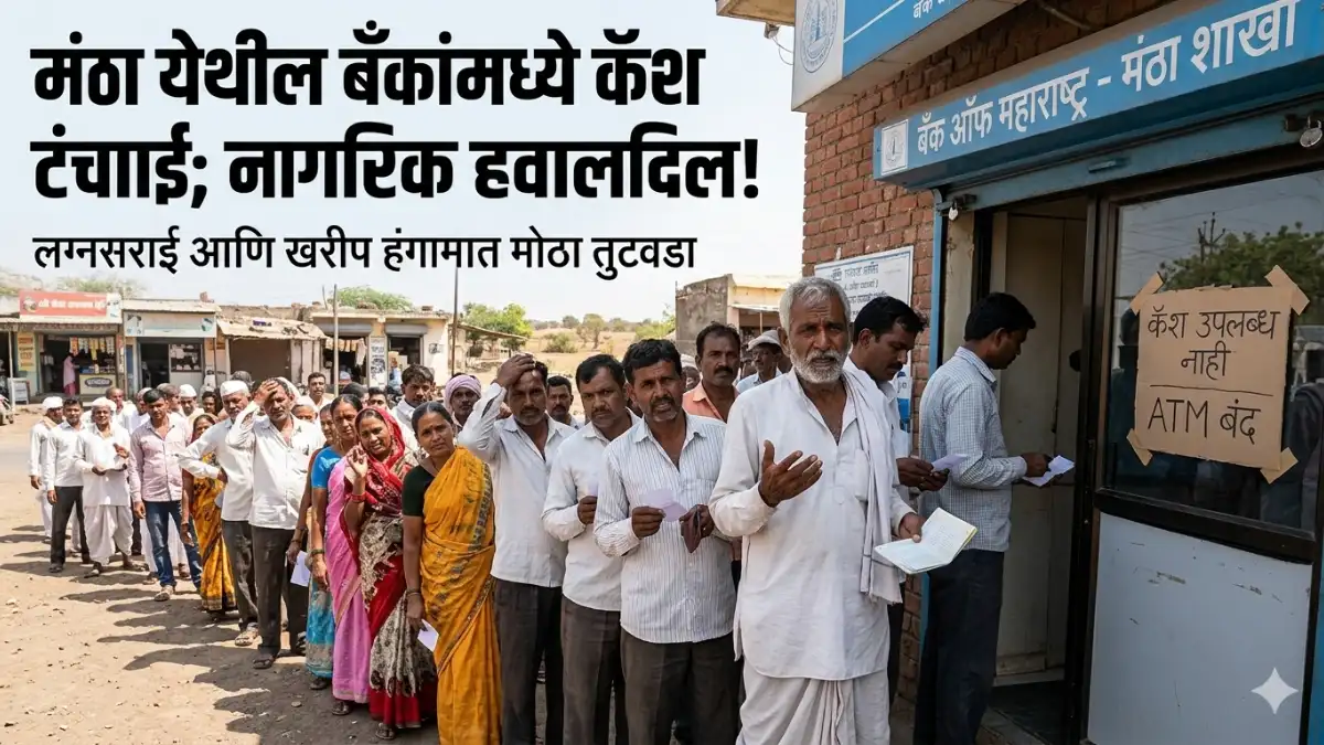 मंठ्यातील बँकांत महिनाभरापासून कॅश टंचाई! लग्नसराई अन् खरीप हंगामात नागरिक हैराण; एटीएम मशीनही पडली थंड Jalna News Mantha