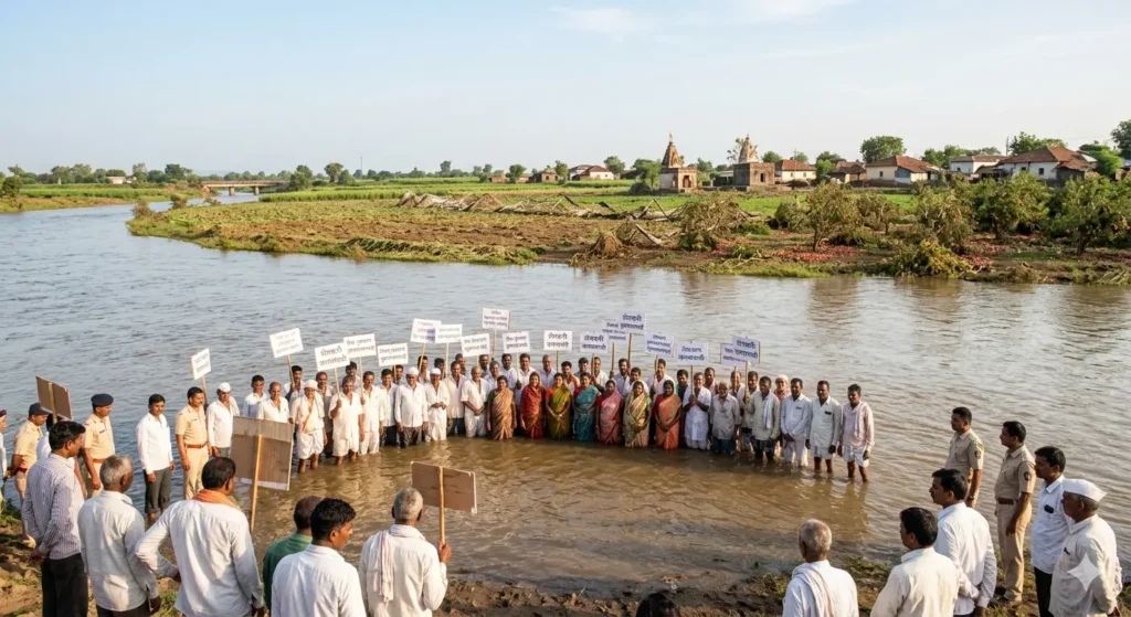 Farmers In Ghansavangi Launch Jalsamadhi Protest For Crop Compensation.