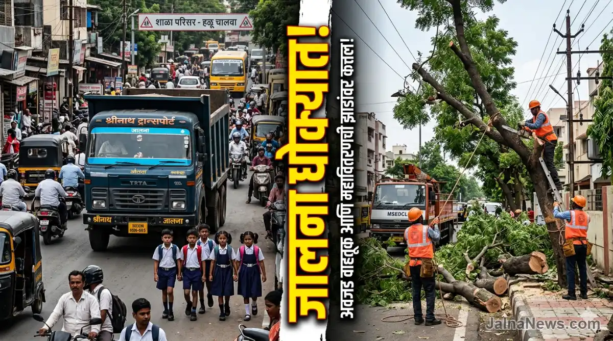 Jalna City: अवजड वाहतुकीचा धुमाकूळ आणि महावितरणची वृक्षतोड | Jalna News jalnanews-Jalna City MSEDCL Jalna News