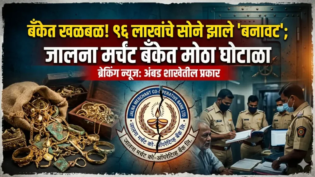 Gold Loan Scam,Jalna Merchant Bank,Ambad,Jalna News Gold Loan Scam धक्कादायक! जालना मर्चंट बँकेत 96 लाखांचा 'गोल्ड लोन' घोटाळा; सोन्याच्या जागी आढळले बनावट दागिने Gold Loan Scam At Ambad Branch, Jalna Merchant Bank Jalna Bank Scams